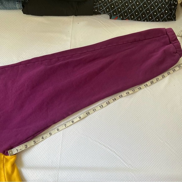 Fiorucci Purple & Golden Yellow Colorblock Cropped Sweatpants with Thigh Logo M - Picture 7 of 7